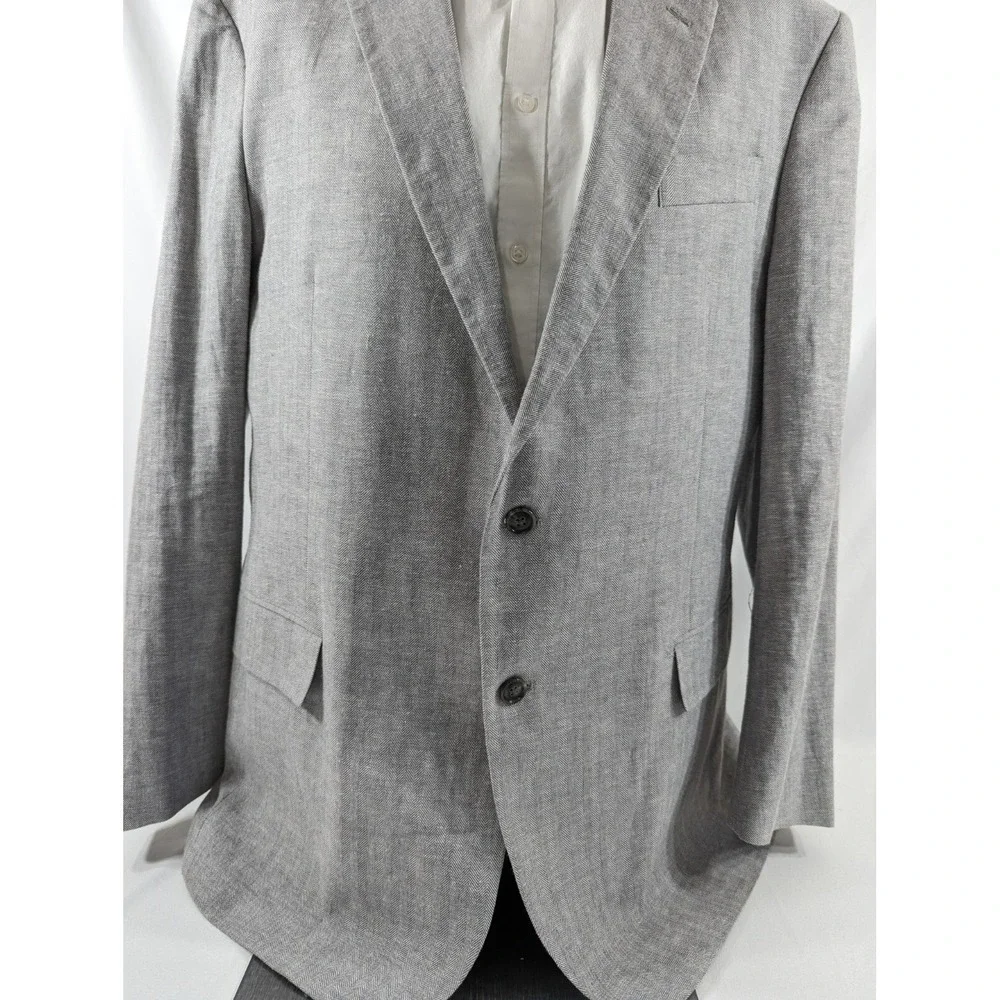 Stafford‎ Mens Gray HERRINGBONE Cotton Linen Sport Coat Blazer Jacket SIZE 46R